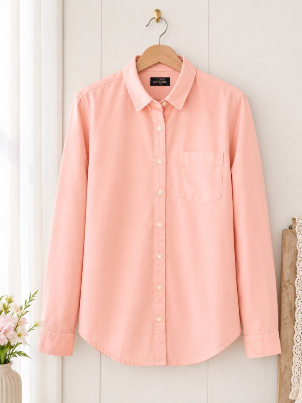 Lands’ End Women’s Pink 100% Cotton Button-Down Shirt Size L 14–16